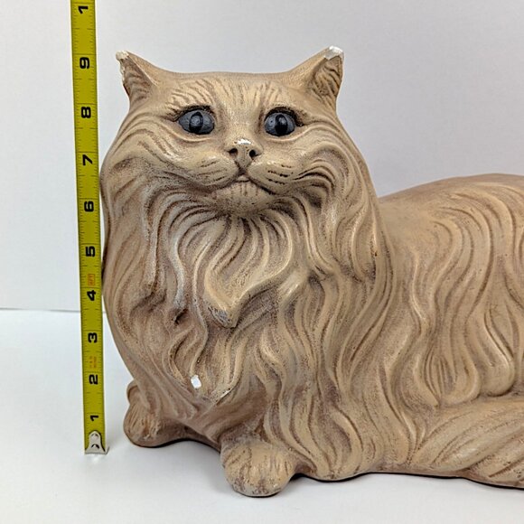 Vintage Ceramic Cat Life Size Figurine Persian Cream Beige Gray Eyes - Picture 15 of 15